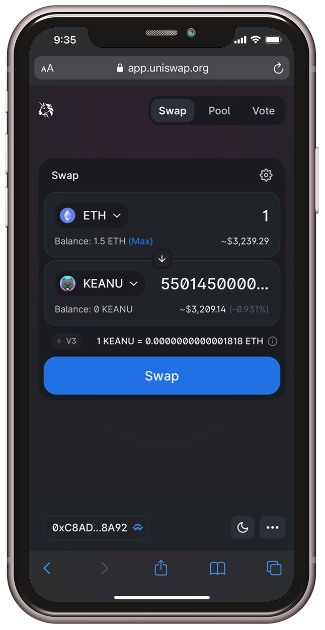 Swap ETH to KEANU